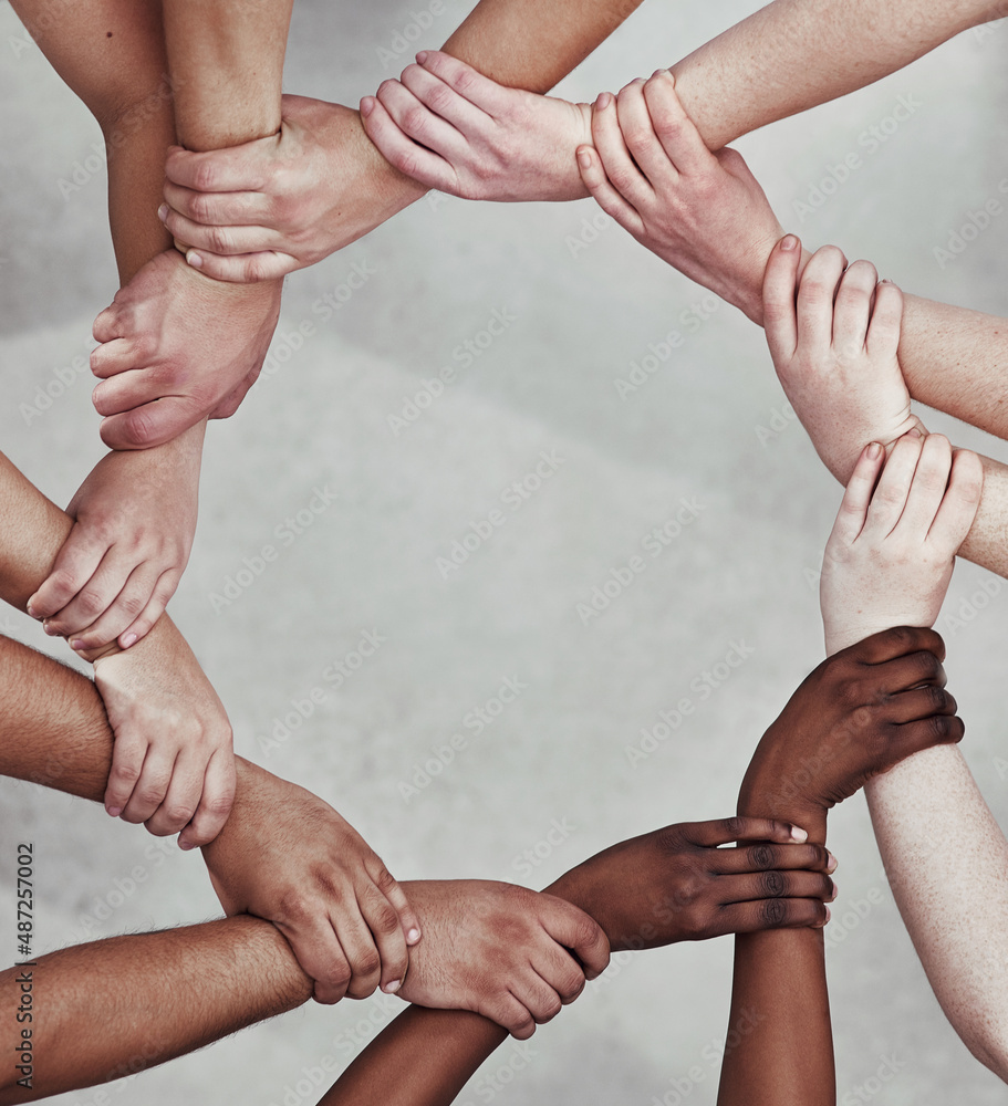 Poster The greatest support network. Shot of a group of hands holding on to each other.