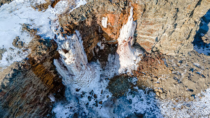 Ice formations on the rocky wall
