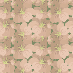 Seamless calm floral pattern of many large coffee-colored flowers