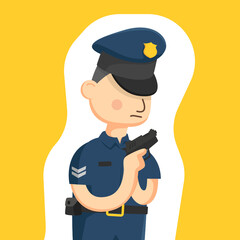 Colorful simple flat vector of policeman with gun weapon, occupations concept template, vector illustration.
