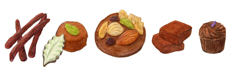 チョコレートいろいろ　手描きスイーツイラスト