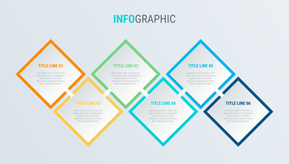 Colorful diagram, infographic template. Timeline with 6 steps. Square workflow process for business. Vector design.