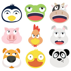 Cute faces of animal set