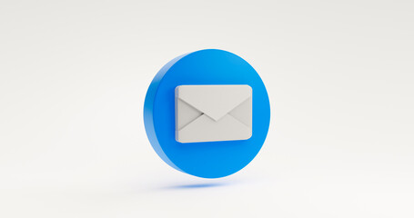 Blue email or envelope icon symbol inbox contact communication sign website element concept. illustration on white background 3D rendering