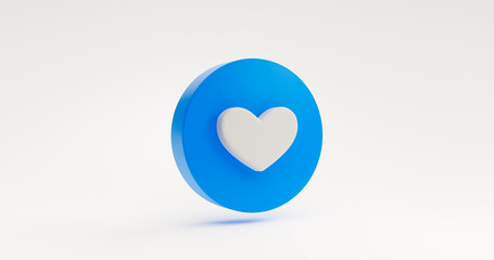 Blue heart social media love or follower communication sign icon or symbol website element concept. illustration on white background 3D rendering