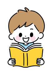 読書する子供　男の子のベクターイラスト