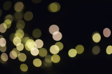 Abstract bokeh background. Golden bokeh circles on dark blue background. Layer overlay.