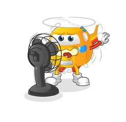 helicopter in front of the fan character. cartoon mascot vector