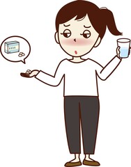 薬を飲む若い女性。