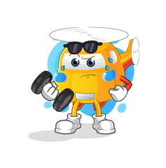 helicopter lifting dumbbell vector. cartoon character