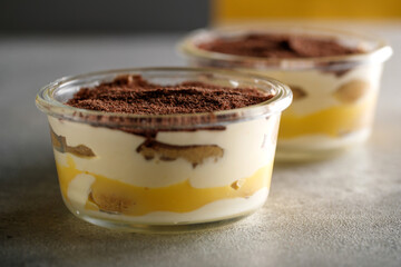 Tiramisu. Dessert with cream for breakfast. High quality photo