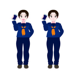 スマホを持つセーラー服の女学生