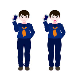 スマホを持つセーラー服の女学生