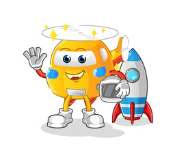 helicopter astronaut waving character. cartoon mascot vector