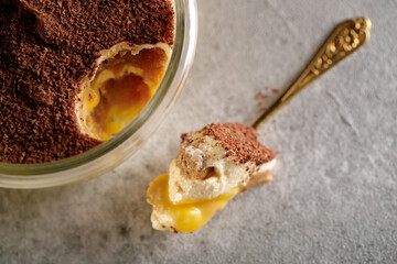 Tiramisu. Dessert with cream for breakfast. High quality photo