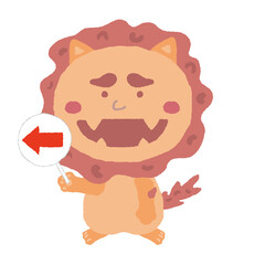 右の矢印札を持つ沖縄のシーサー　イラスト素材