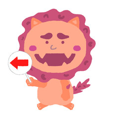 右の矢印札を持つ沖縄のシーサー　イラスト素材