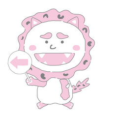 右の矢印札を持つ沖縄のシーサー　シンプルカラー　イラスト素材