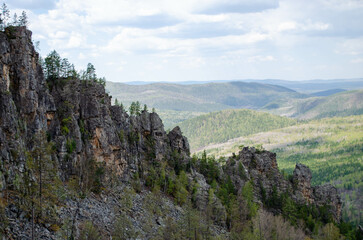 Summer landscape. Mountain with rocky peak. Russia. High quality photo