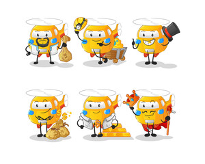 helicopter rich group character. cartoon mascot vector