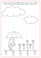 Children Learning Worksheet - tracing lines and coloring