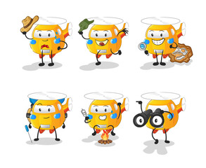 helicopter adventure group character. cartoon mascot vector