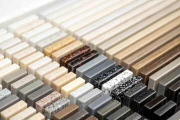 A set of samples of stones for decorative interior decoration. Beautiful set of marble and granite...
