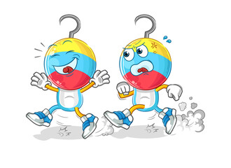 fishing bait head cartoon play chase. cartoon mascot vector