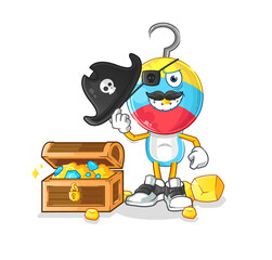 fishing bait head cartoon pirate with treasure mascot. cartoon vector