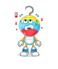 fishing bait head cartoon low battery mascot. cartoon vector