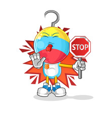 fishing bait head cartoon holding stop sign. cartoon mascot vector
