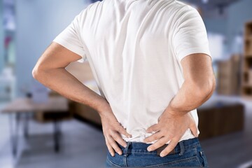 Young male patient with abdominal pain, painful concept