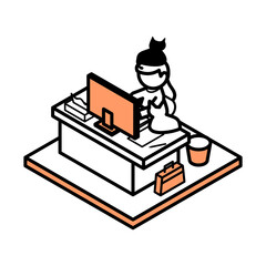 在宅ワーク　アイソメトリック　シンプル　ペット