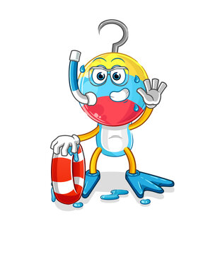 fishing bait head cartoon swimmer with buoy mascot. cartoon vector
