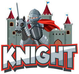 Knight font logo with a medieval knight in cartoon style