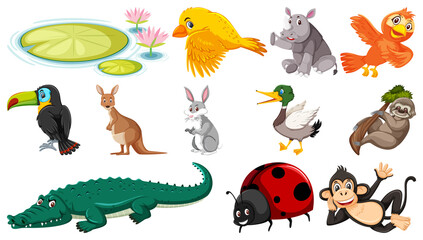 Set of isolated various animals