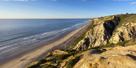 Torrey Pines State Beach Aerial Landscape View.  Southern California Pacific Ocean Coastline north of San Diego