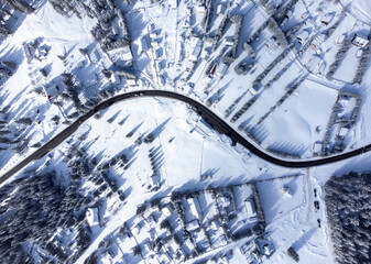 Fototapeta na wymiar aerial landscape with the Bucin pass - Romania in winter