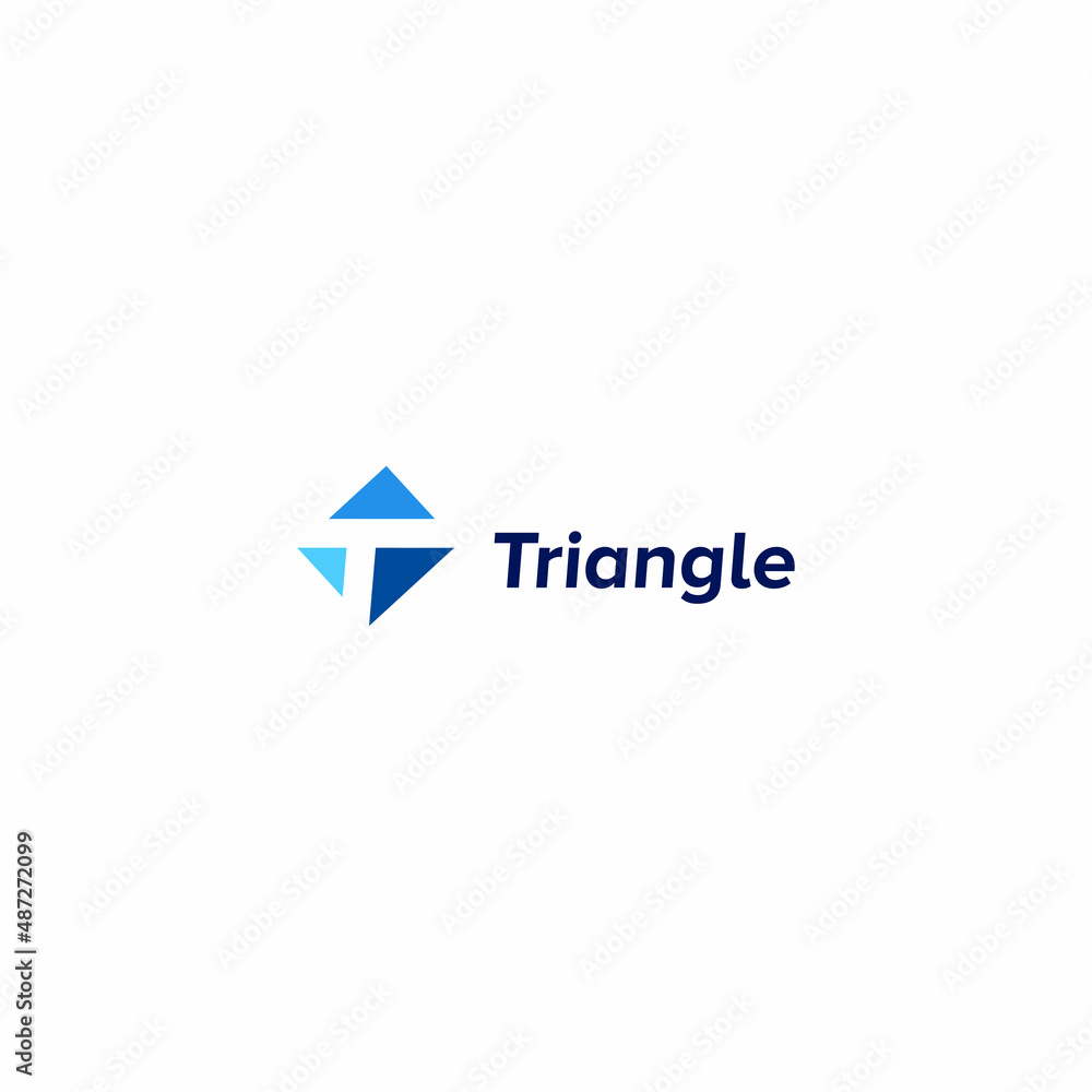 Poster creative three triangle geometric shape with initial letter t as negative space logo