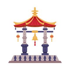 Gate as Symbolic Entrance at Shinto Shrine and Chinese Architecture Vector Illustration