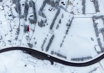 aerial landscape with the Bucin pass - Romania in winter