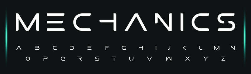 MECHANICS modern luxury tech abstract technology futuristic alphabet font. Digital space typography fonts. Vector illustration Logo Design.