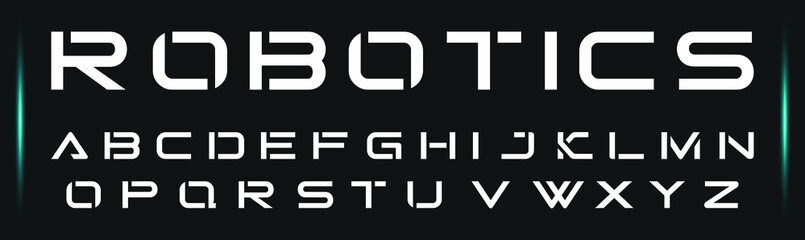 Fototapeta ROBOTICS modern luxury tech abstract technology futuristic alphabet font. Digital space typography fonts. Vector illustration Logo Design. obraz