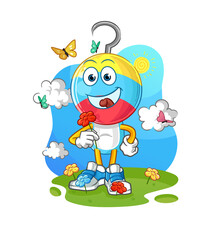 fishing bait head cartoon pick flowers in spring. character vector