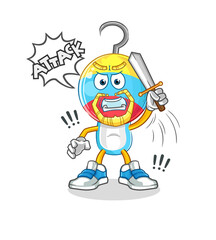 fishing bait head cartoon knights attack with sword. cartoon vector