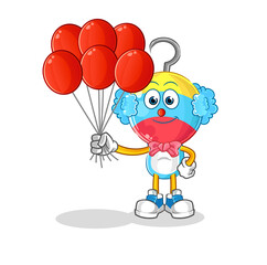 fishing bait head cartoon clown with balloons vector. cartoon character