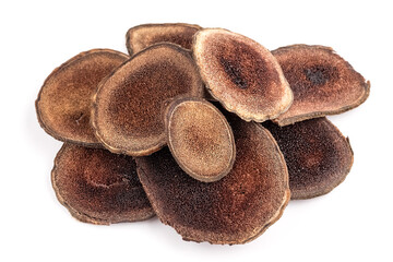 Slices of horns maral on a white background. Maral pant is a source of amino acids, vitamins,...