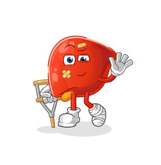 liver sick with limping stick. cartoon mascot vector