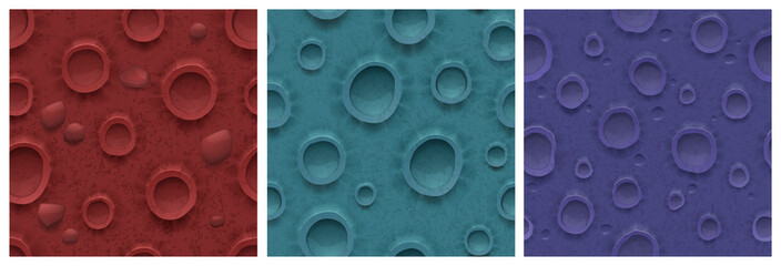 Moon surface seamless background with craters. Vector alien planet texture for game of brown, blue and purple colors, lunar landscape with holes of asteroids fall, space travel, Cartoon illustration © klyaksun