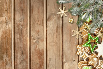 Tasty variety of Christmas cookies: gingerbread on the desk